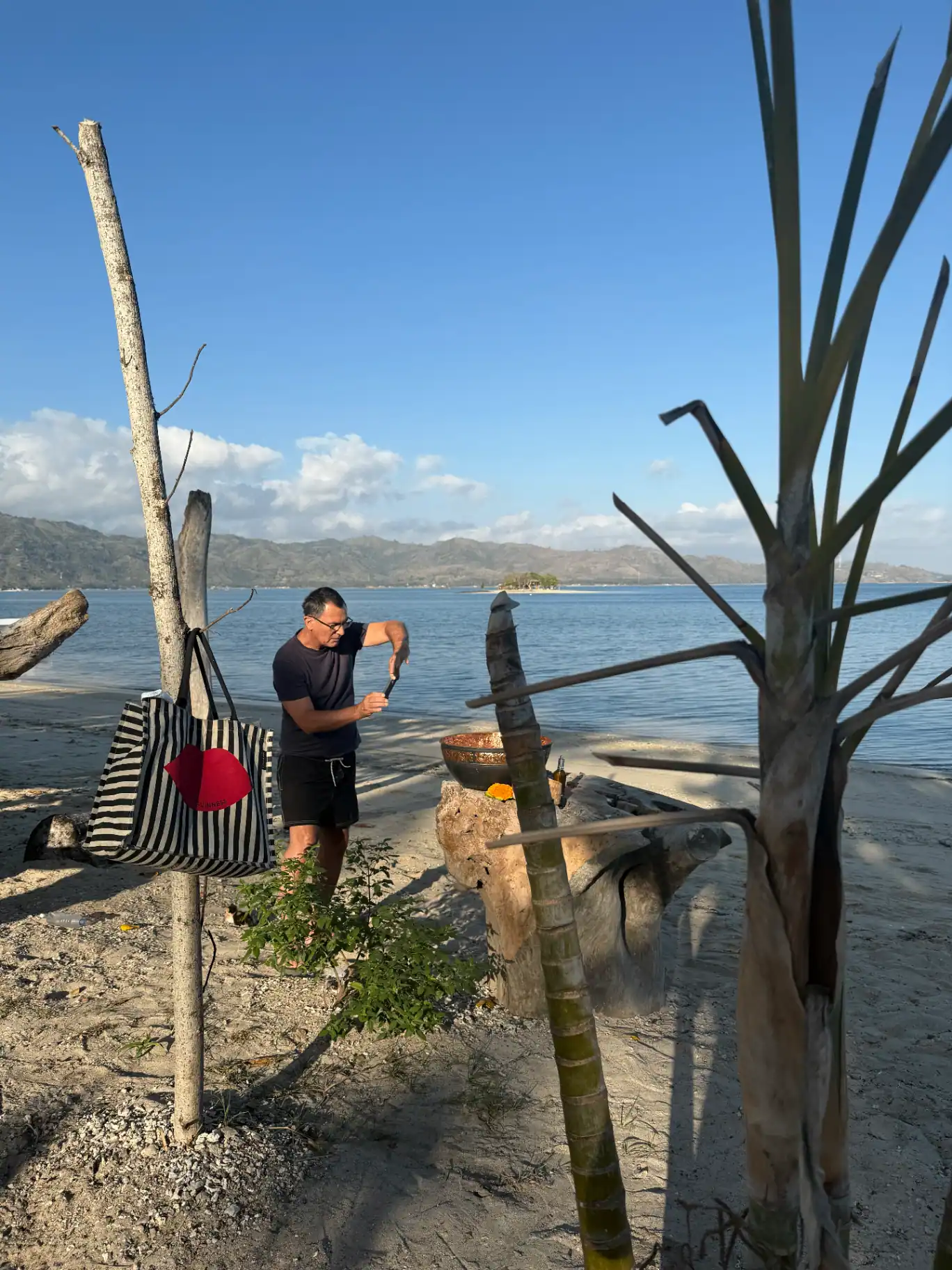 Setting up the photoshoot on Lombok beach