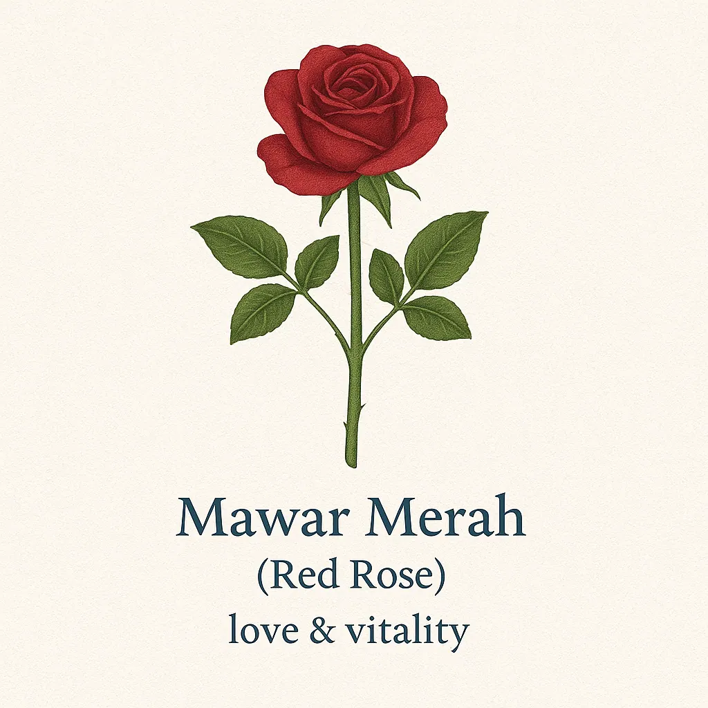 Mawar Merah (Red Rose) botanical illustration